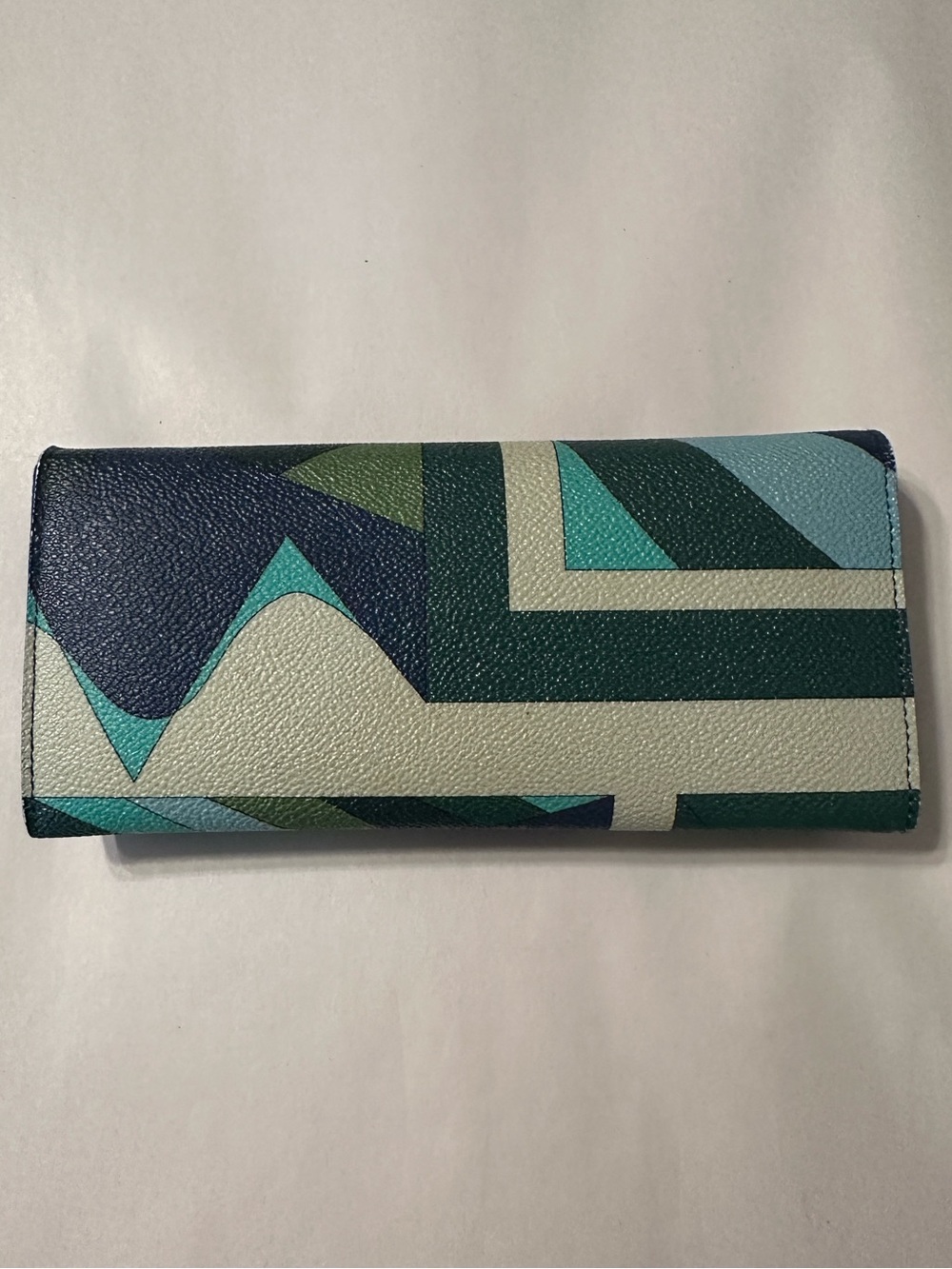 Emilio Pucci Continental Blue & Teal Patterned Long Wallet - Snap Closure - Picture 2 of 16